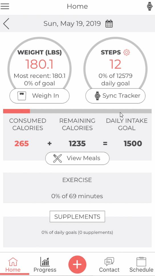 Viewing progress of Daily Intakes – CoachCare